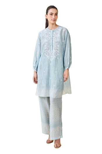 Buy Grassroot By Anita Dongre Blue Bamboo, Linen Embroidery Round From The Mountain Hand Kurta And Pant Set Online at Aza Fashions Buy_Grassroot By Anita Dongre_Blue Bamboo, Linen Embroidery Round From The Mountain Hand Kurta And Pant Set_Online_at_Aza_Fashions