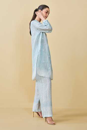 Shop Grassroot By Anita Dongre Blue Bamboo, Linen Embroidery Round From The Mountain Hand Kurta And Pant Set Online at Aza Fashions Shop_Grassroot By Anita Dongre_Blue Bamboo, Linen Embroidery Round From The Mountain Hand Kurta And Pant Set_Online_at_Aza_Fashions