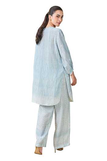Grassroot By Anita Dongre Blue Bamboo, Linen Embroidery Round From The Mountain Hand Kurta And Pant Set at Aza Fashions Grassroot By Anita Dongre_Blue Bamboo, Linen Embroidery Round From The Mountain Hand Kurta And Pant Set_at_Aza_Fashions