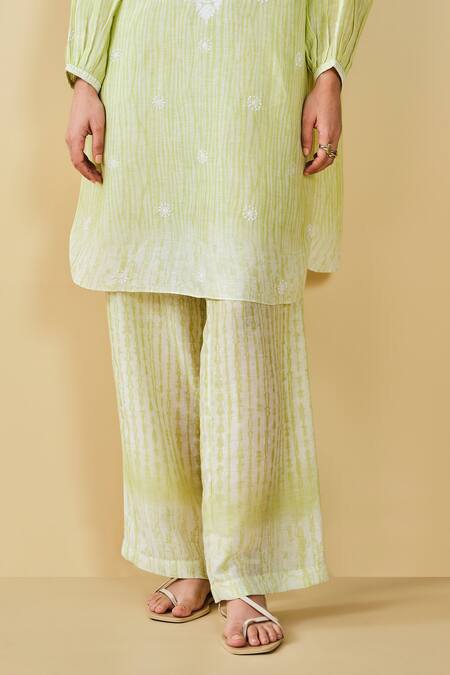 Grassroot By Anita Dongre_Green Bamboo Embroidery Round Neck From The Mountain Printed Kurta And Pant Set_Online_at_Aza_Fashions