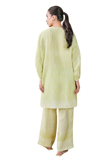 Grassroot By Anita Dongre_Green Bamboo Embroidery Round Neck From The Mountain Printed Kurta And Pant Set_at_Aza_Fashions