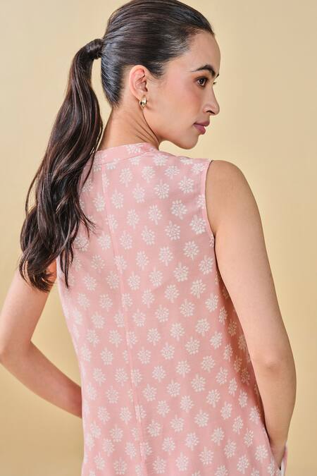 Buy_Grassroot By Anita Dongre_Peach Modal, Silk V-neck Sunshade Floral Hand Block Print Kurta And Pant Set_Online_at_Aza_Fashions