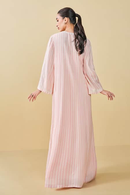 Grassroot By Anita Dongre Berry Pluck Stripe Hand Block Print Kaftan 