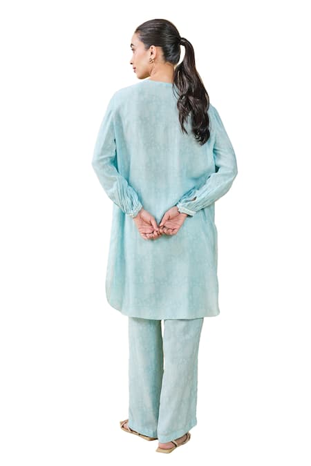 Grassroot By Anita Dongre_Blue Modal, Silk Embroidery Round Tree Breeze Hand Block Print Kurta And Pant Set _at_Aza_Fashions