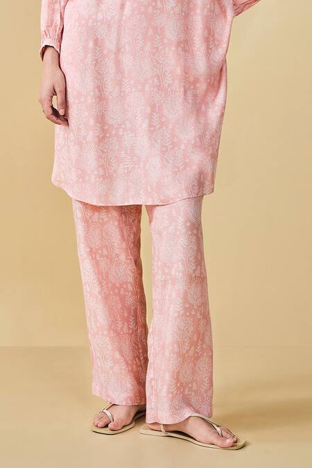 Grassroot By Anita Dongre Peach Modal, Silk Embroidery Tree Breeze Hand Block Printed Kurta And Pant Set Online at Aza Fashions Grassroot By Anita Dongre_Peach Modal, Silk Embroidery Tree Breeze Hand Block Printed Kurta And Pant Set_Online_at_Aza_Fashions