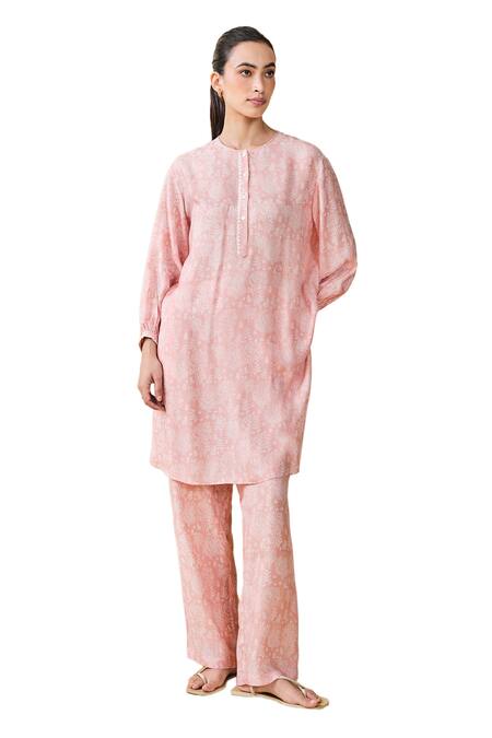 Buy Grassroot By Anita Dongre Peach Modal, Silk Embroidery Tree Breeze Hand Block Printed Kurta And Pant Set Online at Aza Fashions Buy_Grassroot By Anita Dongre_Peach Modal, Silk Embroidery Tree Breeze Hand Block Printed Kurta And Pant Set_Online_at_Aza_Fashions