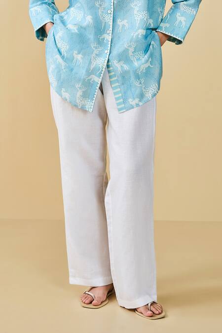 Grassroot By Anita Dongre_Blue Bamboo Embroidery Collared Chital Hand Block Printed Shirt_Online_at_Aza_Fashions