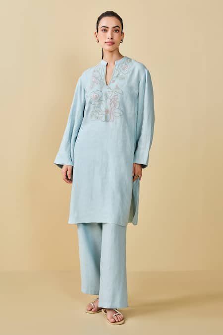 Grassroot By Anita Dongre Peek Into The Trees Embroidered Hemp Kurta & Pant Set 