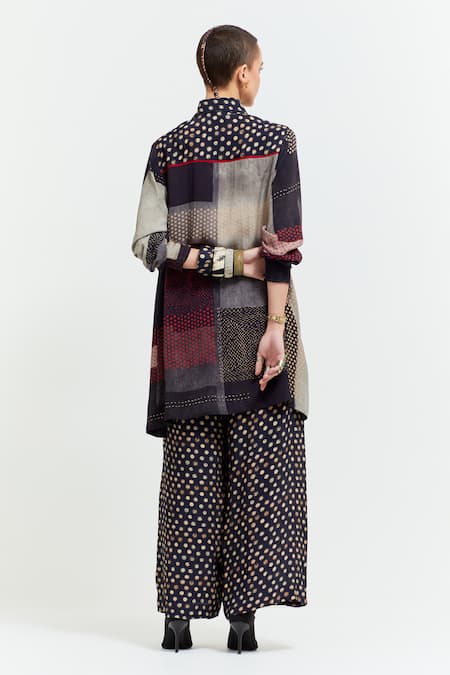 Shop Aseem Kapoor Multi Color Crepe Beads, Embroidery Collared Atri Yoke Shirt at Aza Fashions Shop_Aseem Kapoor_Multi Color Crepe Beads, Embroidery Collared Atri Yoke Shirt _at_Aza_Fashions