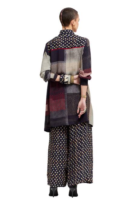 Aseem Kapoor Multi Color Crepe Beads, Embroidery Collared Atri Yoke Shirt Online at Aza Fashions Aseem Kapoor_Multi Color Crepe Beads, Embroidery Collared Atri Yoke Shirt _Online_at_Aza_Fashions