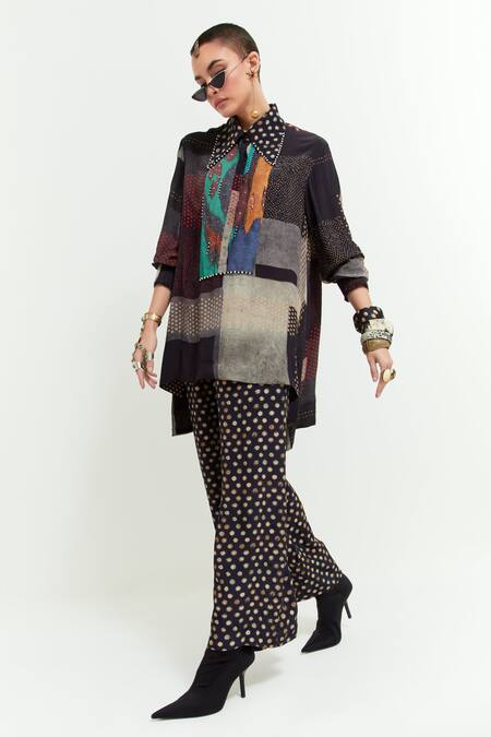 Shop Aseem Kapoor Multi Color Crepe Beads, Embroidery Collared Atri Yoke Shirt Online at Aza Fashions Shop_Aseem Kapoor_Multi Color Crepe Beads, Embroidery Collared Atri Yoke Shirt _Online_at_Aza_Fashions