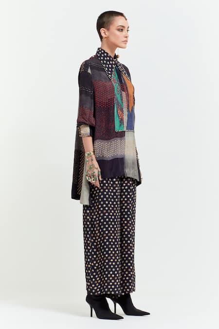 Buy_Aseem Kapoor_Multi Color Crepe Beads, Embroidery Collared Atri Yoke Shirt With Trouser _Online_at_Aza_Fashions