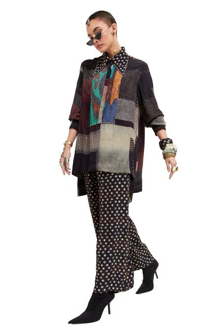 Buy_Aseem Kapoor_Multi Color Crepe Beads, Embroidery Collared Atri Yoke Shirt With Trouser 