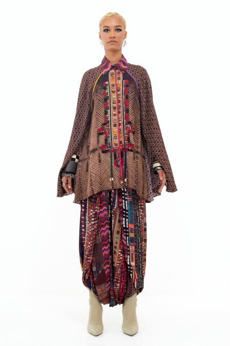 Aseem Kapoor Multi Color Crepe Beads Collared Cape Sleeve Shirt Online at Aza Fashions Aseem Kapoor_Multi Color Crepe Beads Collared Cape Sleeve Shirt _Online_at_Aza_Fashions