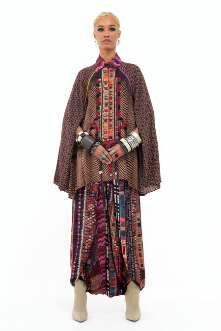 Aseem Kapoor Multi Color Crepe Beads Collared Cape Sleeve Shirt at Aza Fashions Aseem Kapoor_Multi Color Crepe Beads Collared Cape Sleeve Shirt _at_Aza_Fashions