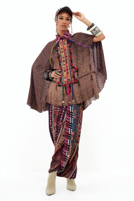 Buy Aseem Kapoor Multi Color Crepe Beads Collared Cape Sleeve Shirt Buy_Aseem Kapoor_Multi Color Crepe Beads Collared Cape Sleeve Shirt