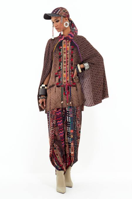 Shop Aseem Kapoor Multi Color Crepe Beads Collared Cape Sleeve Shirt Shop_Aseem Kapoor_Multi Color Crepe Beads Collared Cape Sleeve Shirt