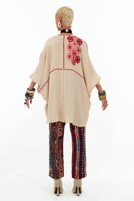 Shop Aseem Kapoor Beige Crepe Embroidery Round Neck Mandala Long Top at Aza Fashions Shop_Aseem Kapoor_Beige Crepe Embroidery Round Neck Mandala Long Top _at_Aza_Fashions
