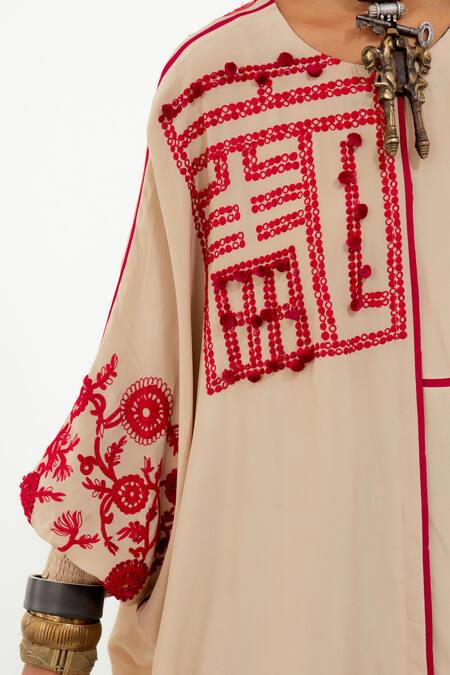 Buy Aseem Kapoor Beige Crepe Embroidery Round Neck Mandala Long Top Online at Aza Fashions Buy_Aseem Kapoor_Beige Crepe Embroidery Round Neck Mandala Long Top _Online_at_Aza_Fashions