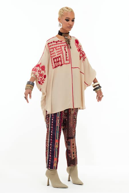 Aseem Kapoor Beige Crepe Embroidery Round Neck Mandala Long Top at Aza Fashions Aseem Kapoor_Beige Crepe Embroidery Round Neck Mandala Long Top _at_Aza_Fashions