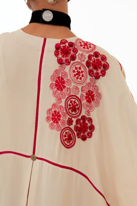 Buy Aseem Kapoor Beige Crepe Embroidery Round Neck Mandala Long Top Buy_Aseem Kapoor_Beige Crepe Embroidery Round Neck Mandala Long Top