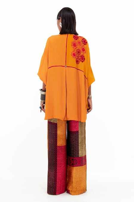 Shop Aseem Kapoor Yellow Crepe Embroidery Round Neck Resham Long Top at Aza Fashions Shop_Aseem Kapoor_Yellow Crepe Embroidery Round Neck Resham Long Top _at_Aza_Fashions