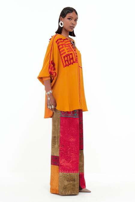 Buy Aseem Kapoor Yellow Crepe Embroidery Round Neck Resham Long Top Online at Aza Fashions Buy_Aseem Kapoor_Yellow Crepe Embroidery Round Neck Resham Long Top _Online_at_Aza_Fashions