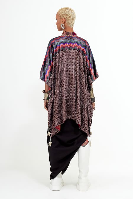 Shop Aseem Kapoor Multi Color Velvet, Crepe Beads Open Tribal Embroidered Veni Jacket Skirt Set at Aza Fashions Shop_Aseem Kapoor_Multi Color Velvet, Crepe Beads Open Tribal Embroidered Veni Jacket Skirt Set _at_Aza_Fashions