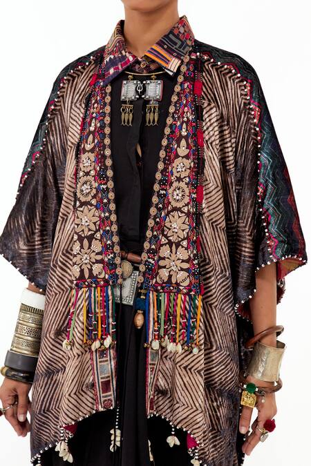 Buy Aseem Kapoor Multi Color Velvet, Crepe Beads Open Tribal Embroidered Veni Jacket Skirt Set Buy_Aseem Kapoor_Multi Color Velvet, Crepe Beads Open Tribal Embroidered Veni Jacket Skirt Set