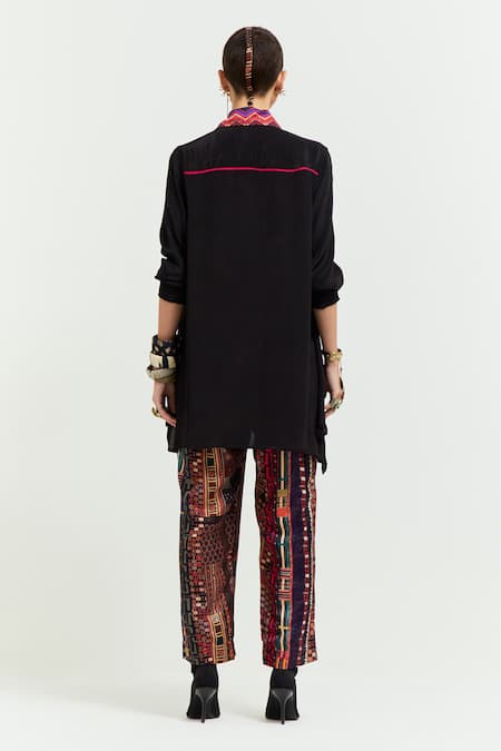 Shop Aseem Kapoor Multi Color Crepe Mirrors, Sequins, Beads Atri Embroidered Placket Shirt at Aza Fashions Shop_Aseem Kapoor_Multi Color Crepe Mirrors, Sequins, Beads Atri Embroidered Placket Shirt _at_Aza_Fashions