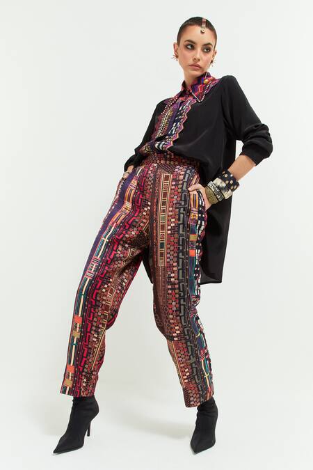 Shop Aseem Kapoor Multi Color Crepe Mirrors, Sequins, Beads Atri Embroidered Placket Shirt Shop_Aseem Kapoor_Multi Color Crepe Mirrors, Sequins, Beads Atri Embroidered Placket Shirt