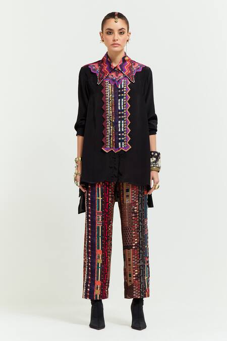 Buy Aseem Kapoor Multi Color Cotton, Silk, Satin Atri Embroidered Placket Shirt With Trouser Online at Aza Fashions Buy_Aseem Kapoor_Multi Color Cotton, Silk, Satin Atri Embroidered Placket Shirt With Trouser _Online_at_Aza_Fashions
