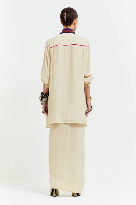 Shop Aseem Kapoor Beige Crepe Mirrors, Sequins, Beads Atri Tribal Embroidered Placket Shirt at Aza Fashions Shop_Aseem Kapoor_Beige Crepe Mirrors, Sequins, Beads Atri Tribal Embroidered Placket Shirt _at_Aza_Fashions