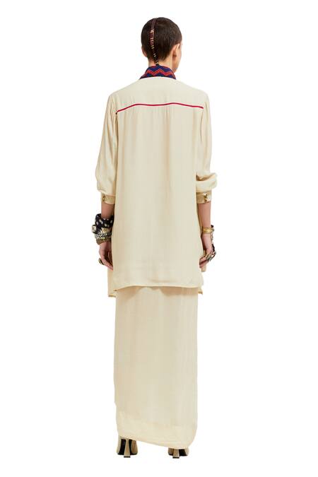 Aseem Kapoor Beige Crepe Mirrors, Sequins, Beads Atri Tribal Embroidered Placket Shirt Online at Aza Fashions Aseem Kapoor_Beige Crepe Mirrors, Sequins, Beads Atri Tribal Embroidered Placket Shirt _Online_at_Aza_Fashions