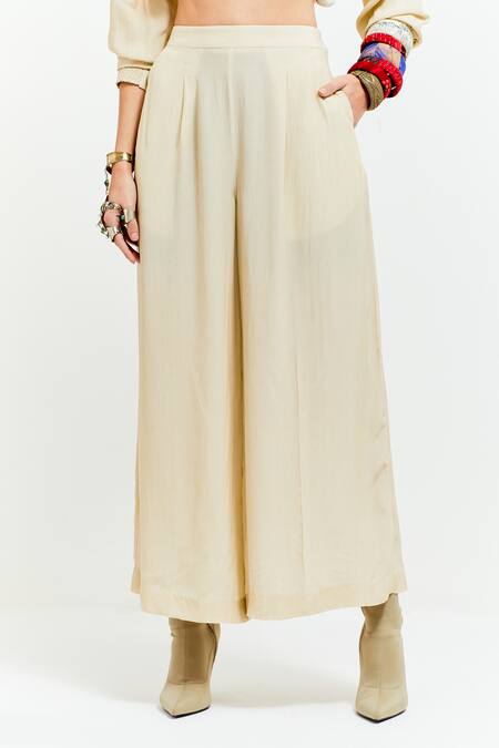 Buy Aseem Kapoor Beige Crepe Sequins, Beads, Atri Tribal Embroidered Placket Shirt With Pant Buy_Aseem Kapoor_Beige Crepe Sequins, Beads, Atri Tribal Embroidered Placket Shirt With Pant