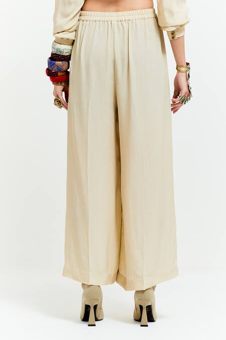 Shop Aseem Kapoor Beige Crepe Sequins, Beads, Atri Tribal Embroidered Placket Shirt With Pant Shop_Aseem Kapoor_Beige Crepe Sequins, Beads, Atri Tribal Embroidered Placket Shirt With Pant