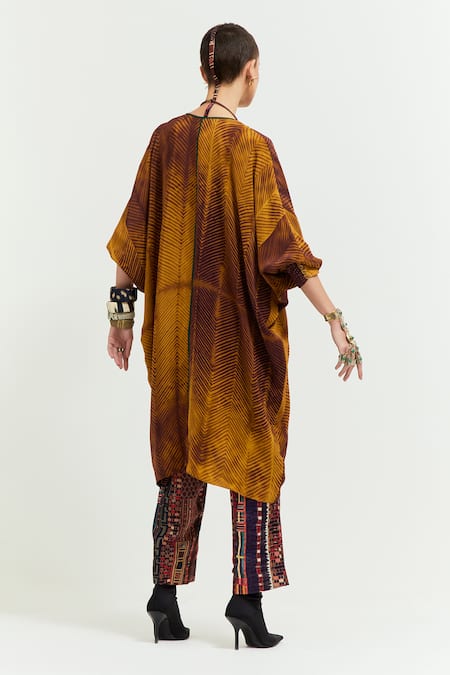 Shop Aseem Kapoor Yellow Silk, Satin Beads, Tassels Tribal Embroidered Yoke Tunic With Trouser at Aza Fashions Shop_Aseem Kapoor_Yellow Silk, Satin Beads, Tassels Tribal Embroidered Yoke Tunic With Trouser _at_Aza_Fashions