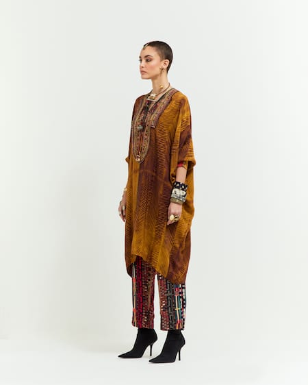 Buy Aseem Kapoor Yellow Silk, Satin Beads, Tassels Tribal Embroidered Yoke Tunic With Trouser Online at Aza Fashions Buy_Aseem Kapoor_Yellow Silk, Satin Beads, Tassels Tribal Embroidered Yoke Tunic With Trouser _Online_at_Aza_Fashions