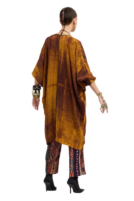 Aseem Kapoor Yellow Silk, Satin Beads, Tassels Tribal Embroidered Yoke Tunic With Trouser at Aza Fashions Aseem Kapoor_Yellow Silk, Satin Beads, Tassels Tribal Embroidered Yoke Tunic With Trouser _at_Aza_Fashions