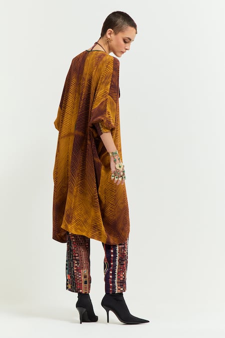 Buy Aseem Kapoor Yellow Silk, Satin Beads, Tassels Tribal Embroidered Yoke Tunic With Trouser Buy_Aseem Kapoor_Yellow Silk, Satin Beads, Tassels Tribal Embroidered Yoke Tunic With Trouser