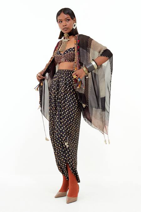 Shop Aseem Kapoor Multi Color Cotton, Silk Embroidery Kama Bohemian Tribe Print And Blouse Online at Aza Fashions Shop_Aseem Kapoor_Multi Color Cotton, Silk Embroidery Kama Bohemian Tribe Print And Blouse _Online_at_Aza_Fashions