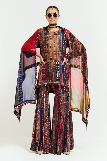 Aseem Kapoor Multi Color Silk Beads, Lace Patti Bandhej Print Embellished Dupatta at Aza Fashions Aseem Kapoor_Multi Color Silk Beads, Lace Patti Bandhej Print Embellished Dupatta _at_Aza_Fashions