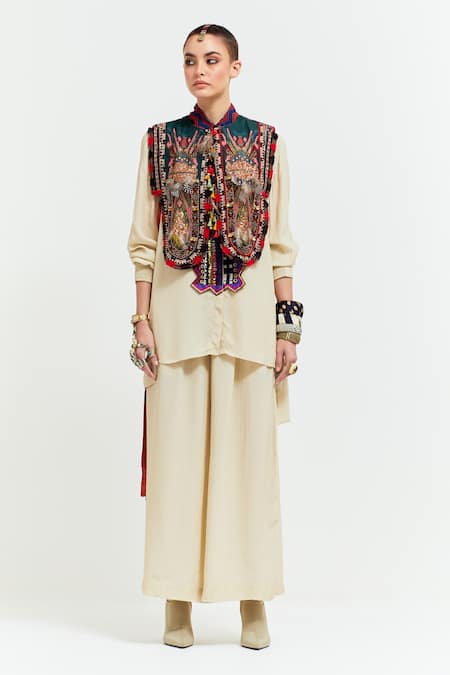 Aseem Kapoor Zuri Boho Resham Thread Embroidered Gilet Flared Trouser Set 