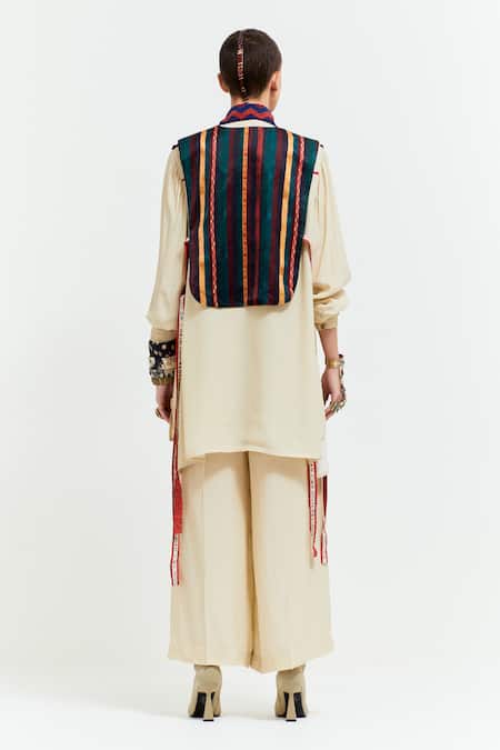 Shop Aseem Kapoor Beige , Zuri Boho Resham Thread Embroidered Gilet Flared Trouser Set at Aza Fashions Shop_Aseem Kapoor_Beige , Zuri Boho Resham Thread Embroidered Gilet Flared Trouser Set _at_Aza_Fashions