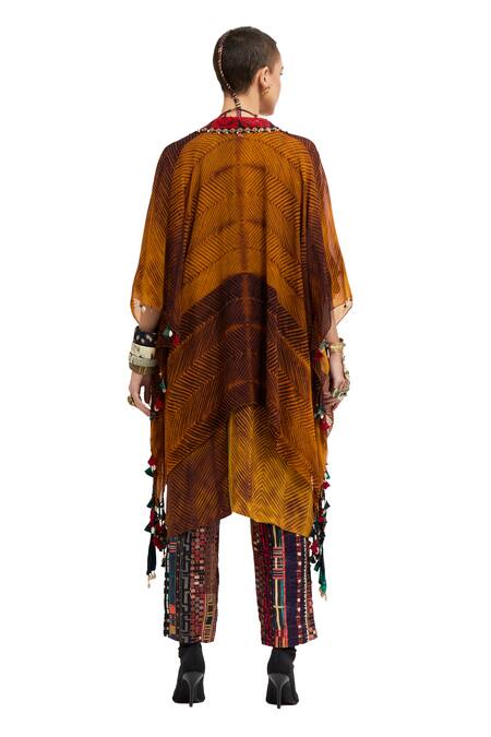 Aseem Kapoor Yellow Silk, Cotton, Satin Tassels, Beads, Veni Shibori Print Jacket Trouser Set Online at Aza Fashions Aseem Kapoor_Yellow Silk, Cotton, Satin Tassels, Beads, Veni Shibori Print Jacket Trouser Set _Online_at_Aza_Fashions