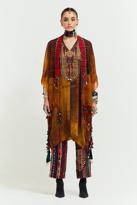 Buy Aseem Kapoor Yellow Silk, Cotton, Satin Tassels, Beads, Veni Shibori Print Jacket Trouser Set Online at Aza Fashions Buy_Aseem Kapoor_Yellow Silk, Cotton, Satin Tassels, Beads, Veni Shibori Print Jacket Trouser Set _Online_at_Aza_Fashions