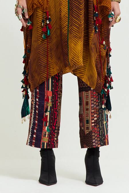 Shop Aseem Kapoor Yellow Silk, Cotton, Satin Tassels, Beads, Veni Shibori Print Jacket Trouser Set Online at Aza Fashions Shop_Aseem Kapoor_Yellow Silk, Cotton, Satin Tassels, Beads, Veni Shibori Print Jacket Trouser Set _Online_at_Aza_Fashions