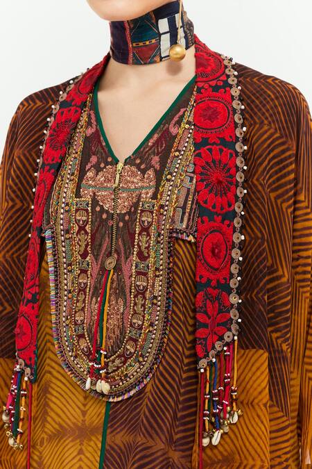 Buy Aseem Kapoor Yellow Silk, Cotton, Satin Tassels, Beads, Veni Shibori Print Jacket Trouser Set Buy_Aseem Kapoor_Yellow Silk, Cotton, Satin Tassels, Beads, Veni Shibori Print Jacket Trouser Set