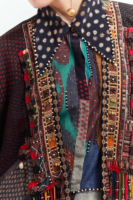 Aseem Kapoor Multi Color Silk, Crepe Veni Bandhej Print Embellished Jacket Trouser Set at Aza Fashions Aseem Kapoor_Multi Color Silk, Crepe Veni Bandhej Print Embellished Jacket Trouser Set _at_Aza_Fashions