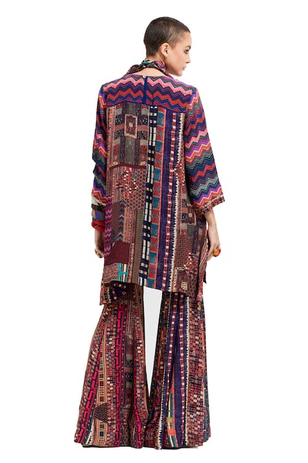 Aseem Kapoor Multi Color Crepe, Silk Beads, Mitra Aztec Chevron Print Kurti Sharara Set Online at Aza Fashions Aseem Kapoor_Multi Color Crepe, Silk Beads, Mitra Aztec Chevron Print Kurti Sharara Set _Online_at_Aza_Fashions